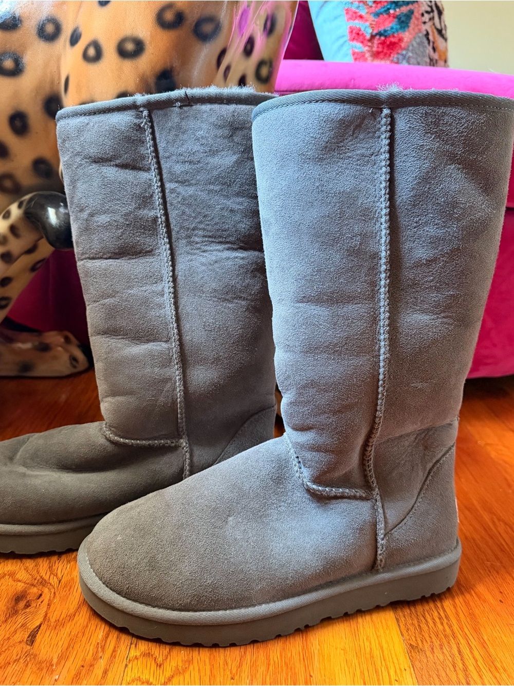 UGG Gray Suede Fleece-Lined Mid-Calf Boots - Picture 3 of 9